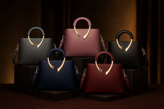 Genuine Leather Structured Top-Handle Handbag with Gold Sculptural Hardware