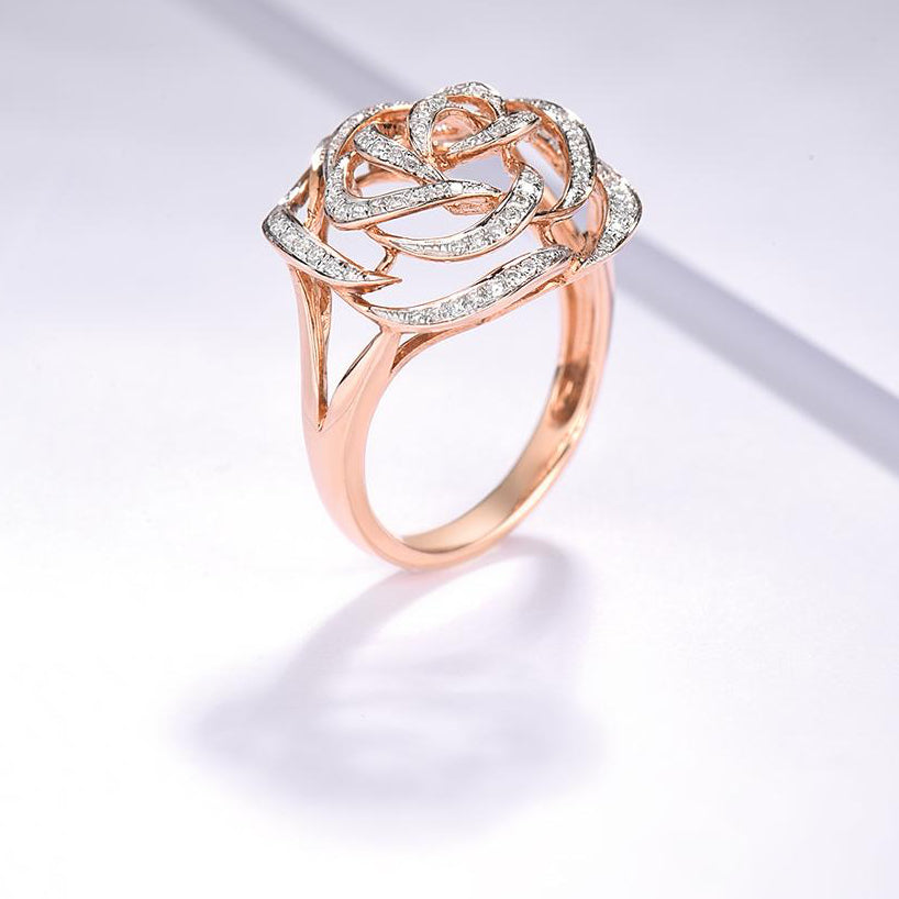 14K 585 Rose Gold Ring Genuine Sparkling Diamond Promise, Engagement, and Anniversary Fine Jewelry