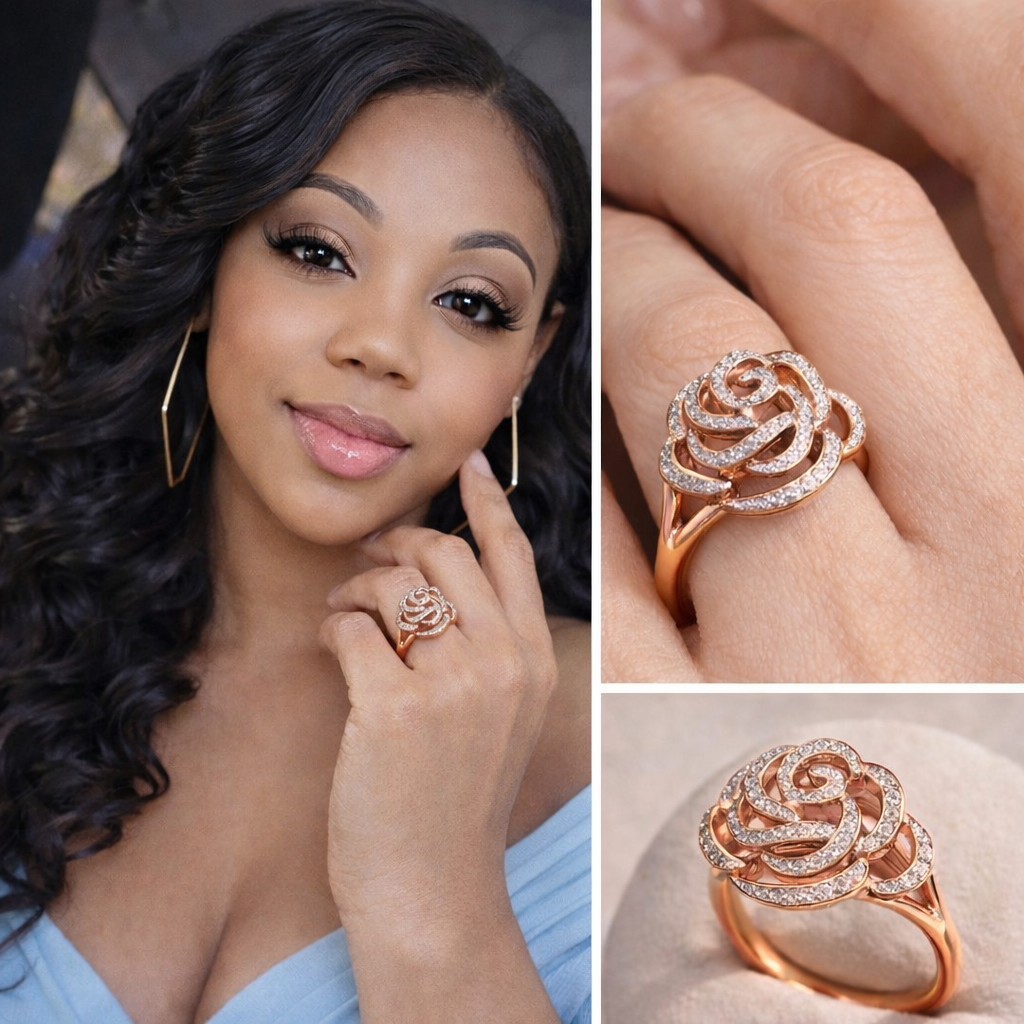 14K 585 Rose Gold Ring Genuine Sparkling Diamond Promise, Engagement, and Anniversary Fine Jewelry