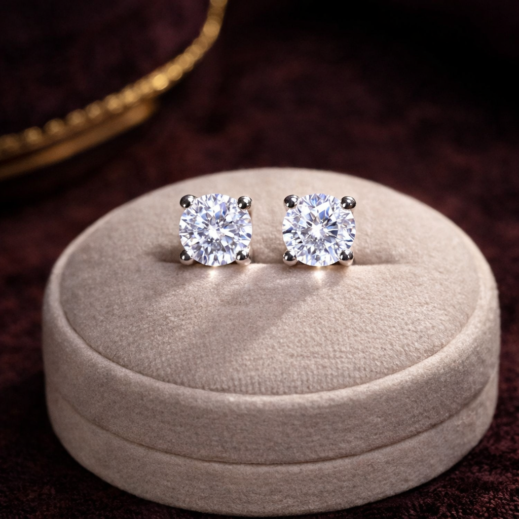 Moissanite Diamond Earrings 5mm 1ct. Diamond Stud Earrings Solid 14K white gold