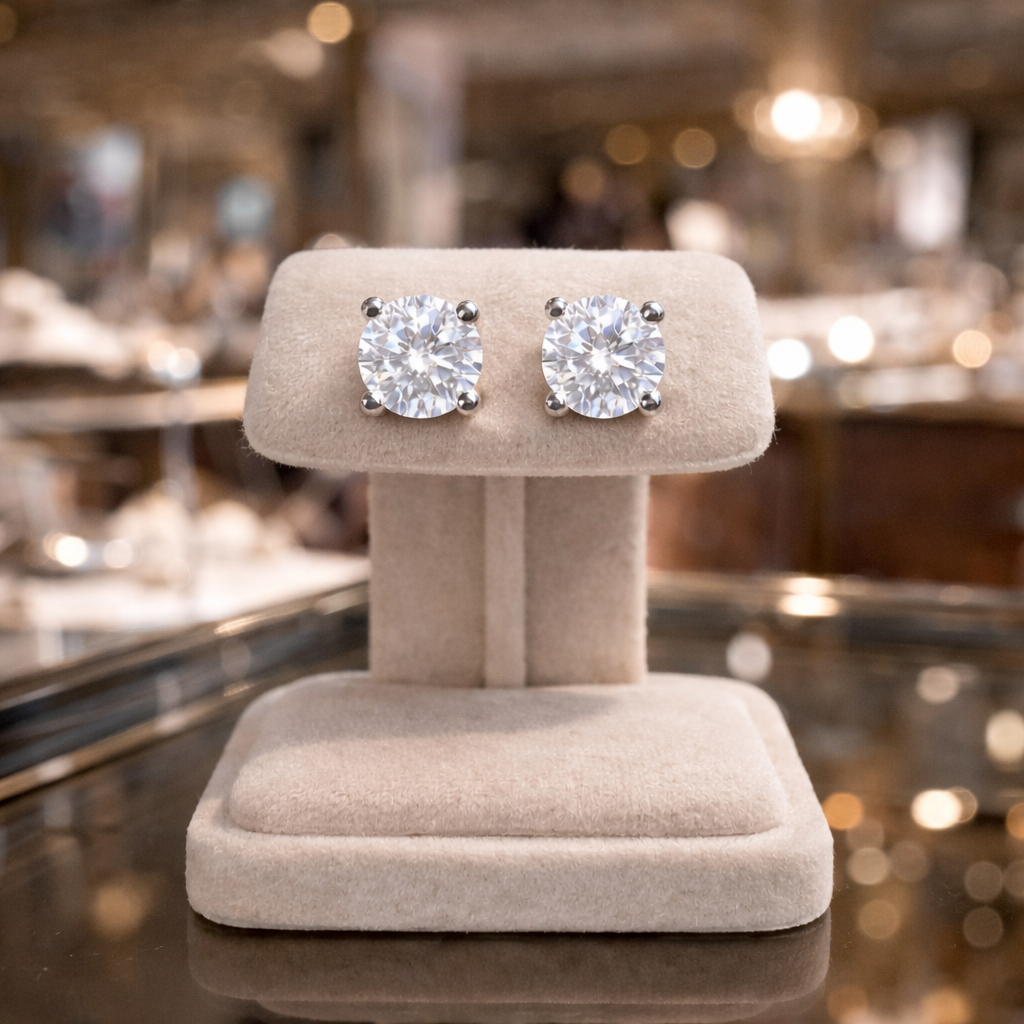 Moissanite Diamond Earrings 5mm 1ct. Diamond Stud Earrings Solid 14K white gold