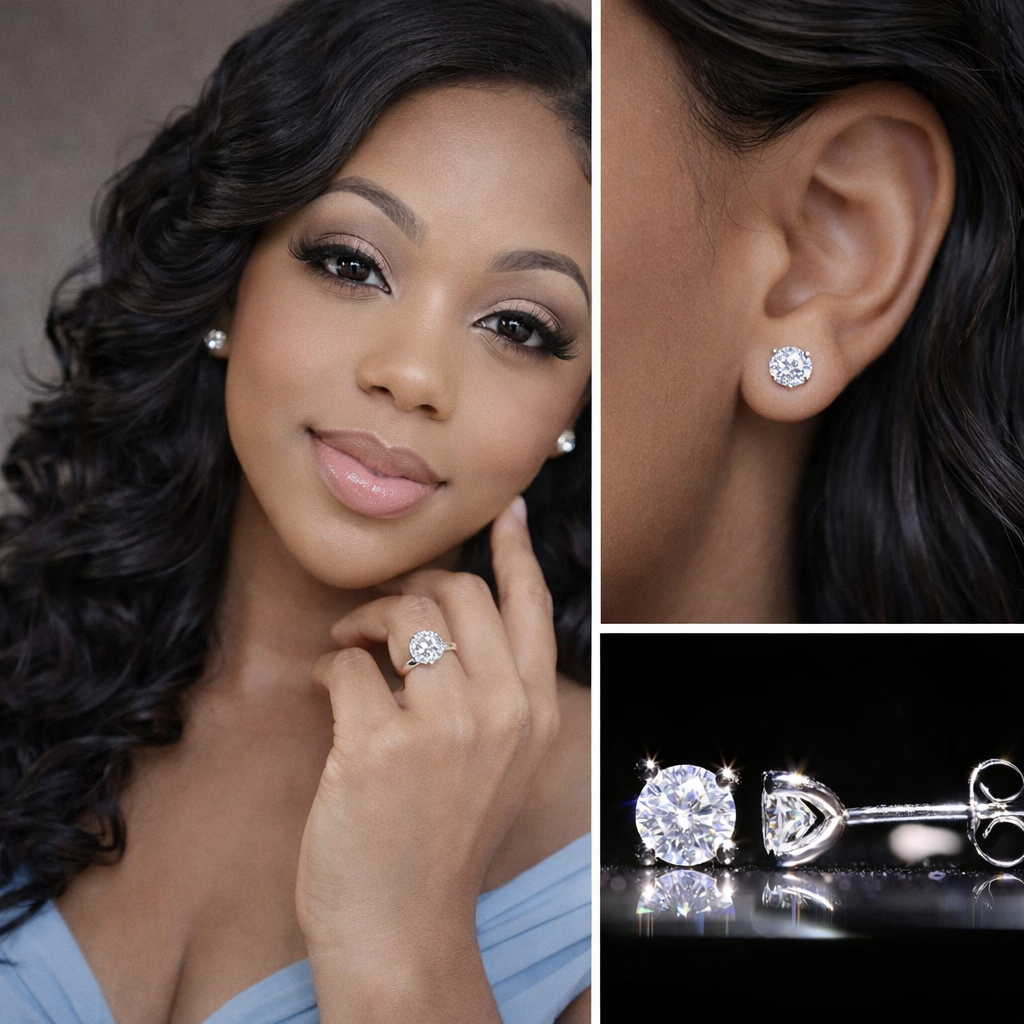 Moissanite Diamond Earrings 5mm 1ct. Diamond Stud Earrings Solid 14K white gold