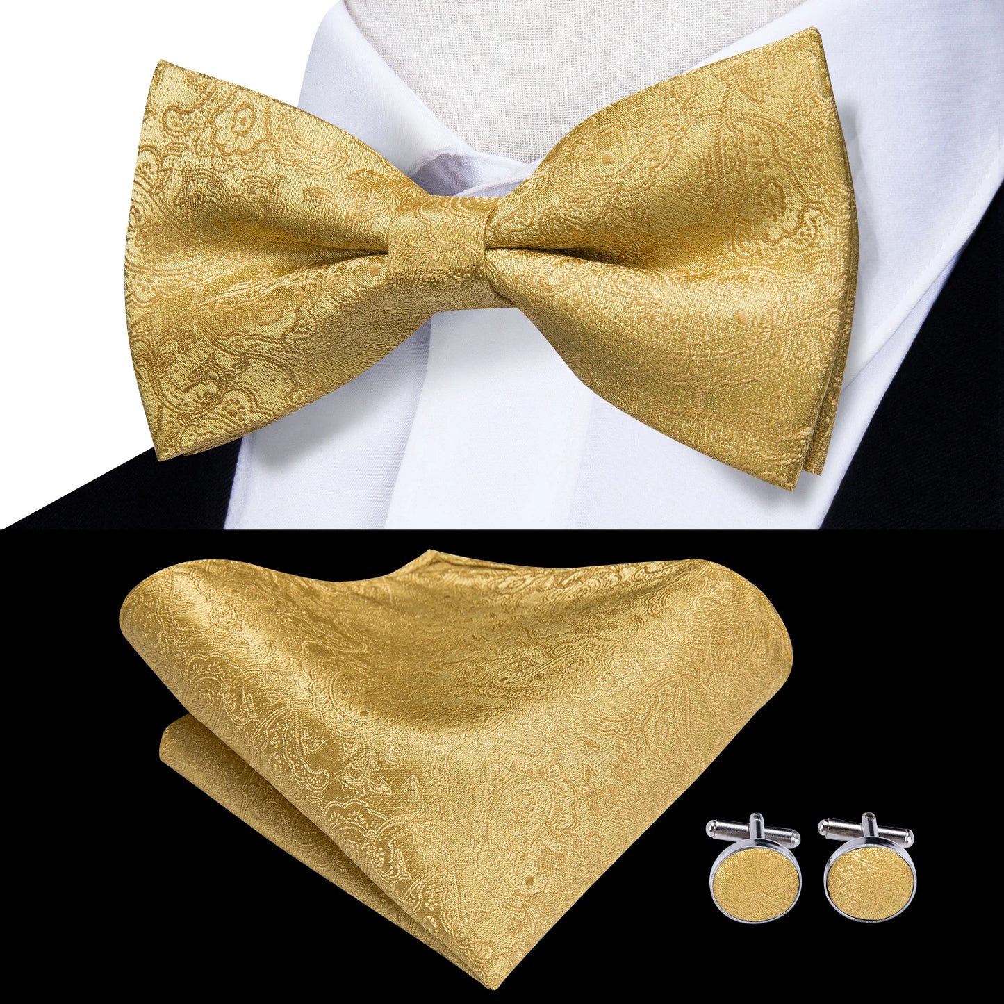 Mens Vests & Silk Tie Set. 5Pc. with Bowtie, Hanky and Cufflinks