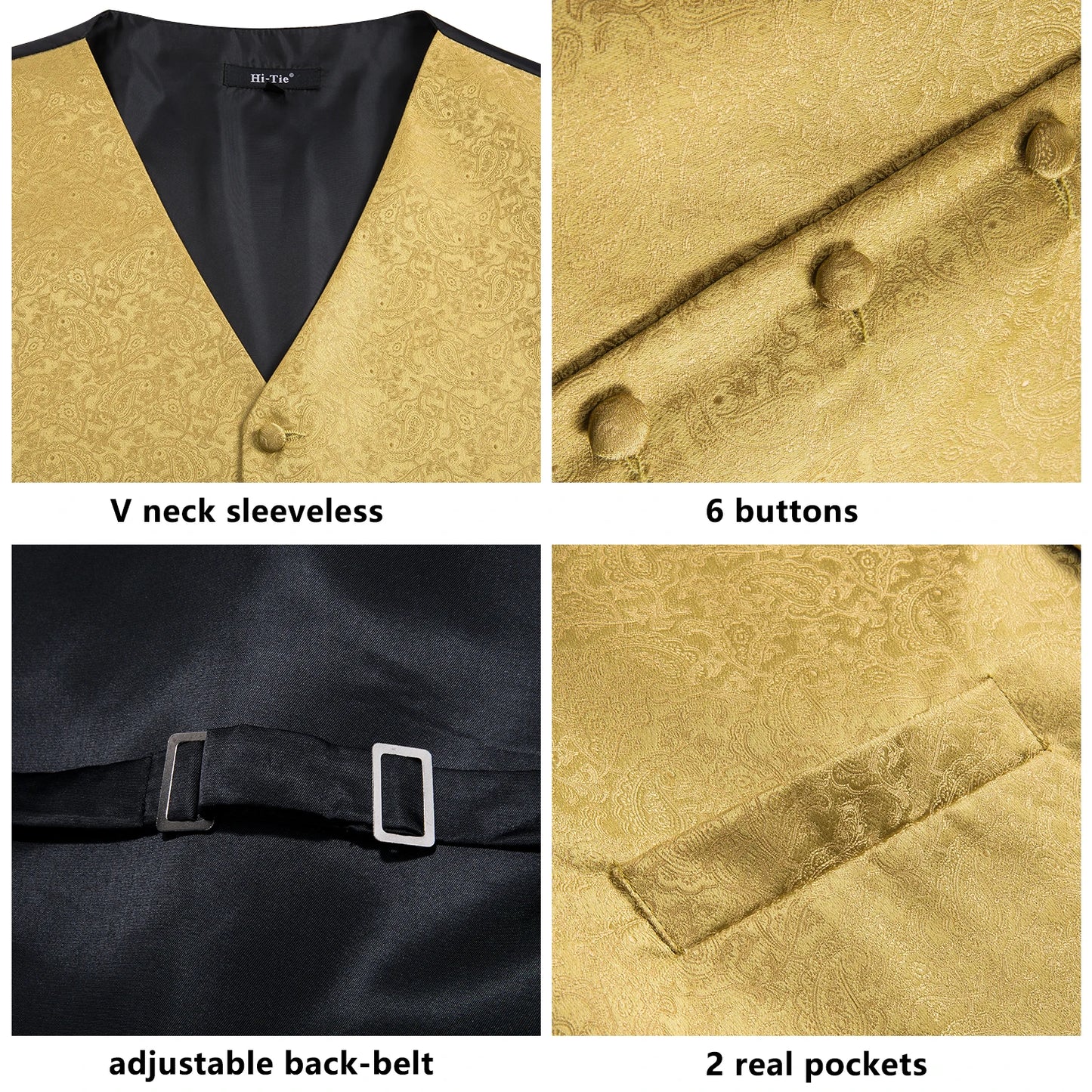 Mens Vests & Silk Tie Set. 5Pc. with Bowtie, Hanky and Cufflinks