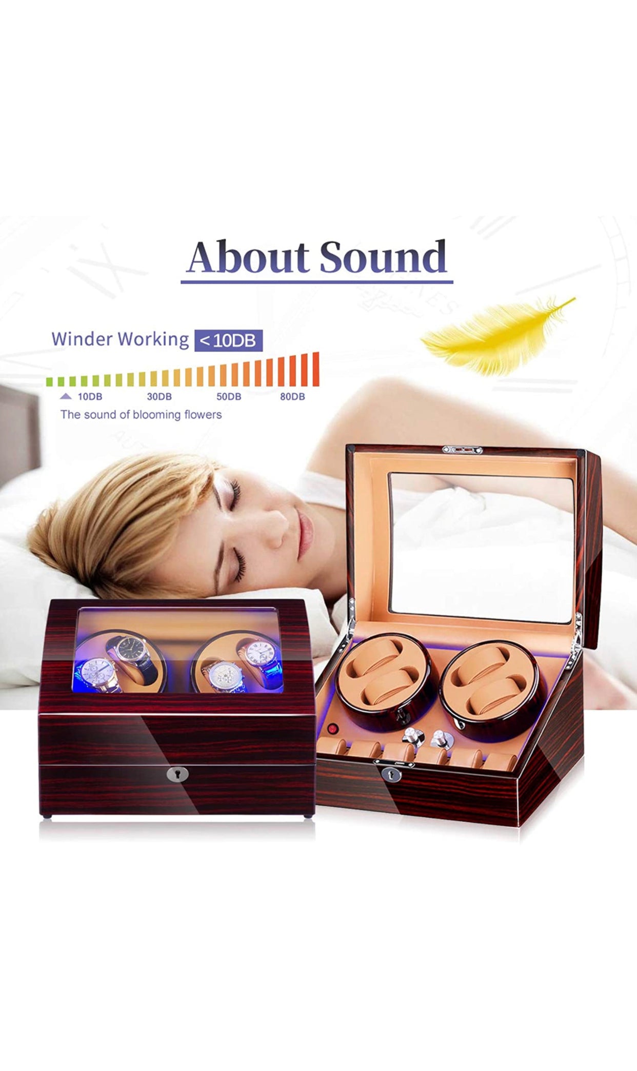 Watch Winder Case FRUCASE Light Up Box for Automatic Watches Wooden Watch Box Watches Storage Collector