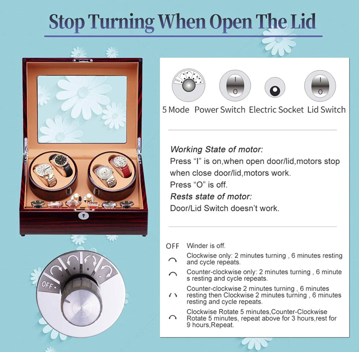 Watch Winder Case FRUCASE Light Up Box for Automatic Watches Wooden Watch Box Watches Storage Collector