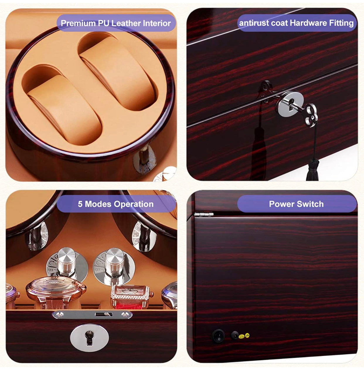 Watch Winder Case FRUCASE Light Up Box for Automatic Watches Wooden Watch Box Watches Storage Collector