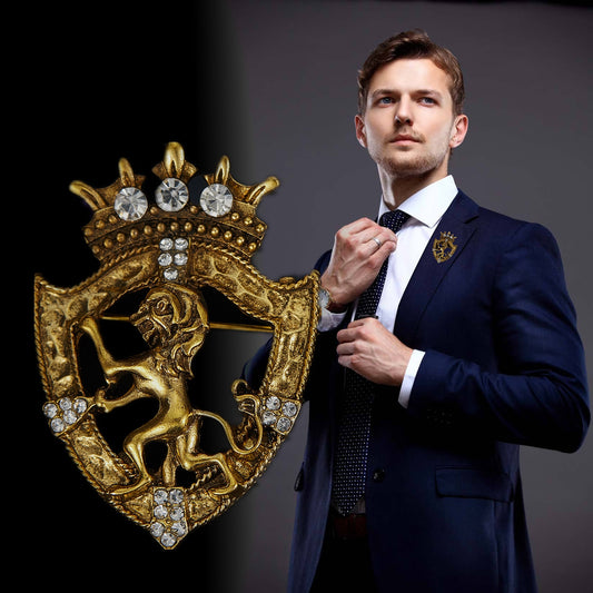 Lion Shield & Crown Men Suit or Shirt Collar Lapel Pins