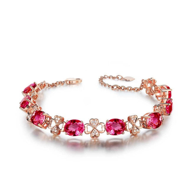 Ruby red gemstones crystal women bracelets diamonds 18k rose gold