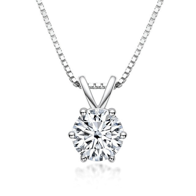 Gold or Silver Solitaire Pendant Necklace & Elegant Brilliant-Cut Moissanite Diamond