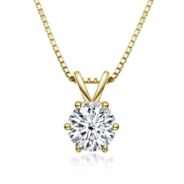 Gold or Silver Solitaire Pendant Necklace & Elegant Brilliant-Cut Moissanite Diamond