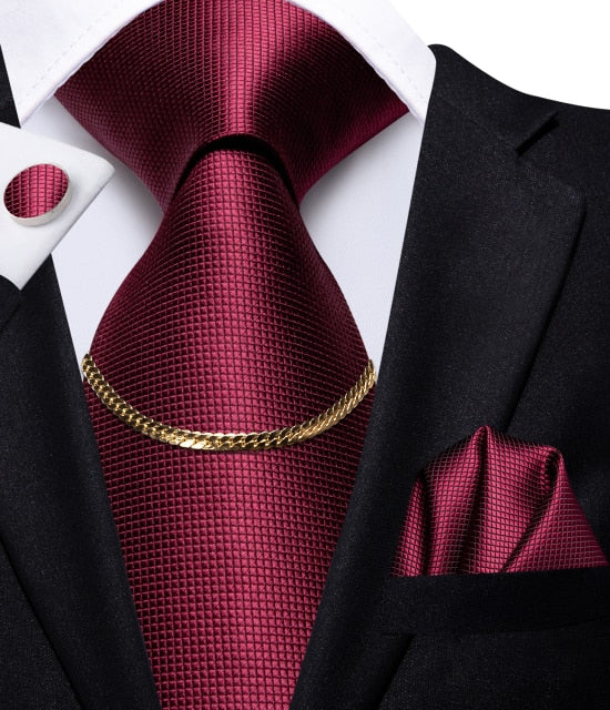 Men's 4 Piece Necktie set with Suit Tie, Tie Chain, Handkerchief & Cufflinks