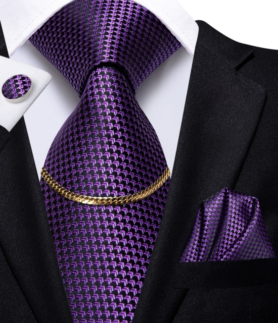 Men's 4 Piece Necktie set with Suit Tie, Tie Chain, Handkerchief & Cufflinks