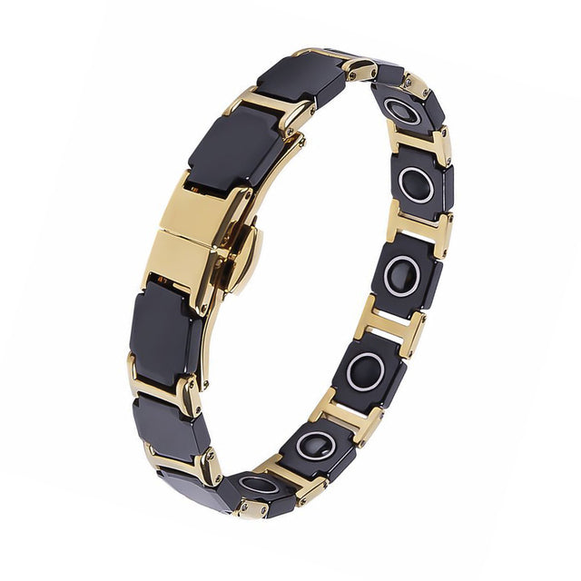 Energetic Magnetic Ceramic Bracelets Germanium Black Steel Therapeutic Health Bio Energy Benefits for Arthritis