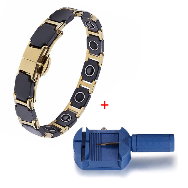 Energetic Magnetic Ceramic Bracelets Germanium Black Steel Therapeutic Health Bio Energy Benefits for Arthritis