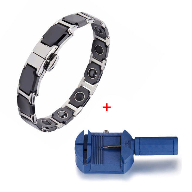 Energetic Magnetic Ceramic Bracelets Germanium Black Steel Therapeutic Health Bio Energy Benefits for Arthritis
