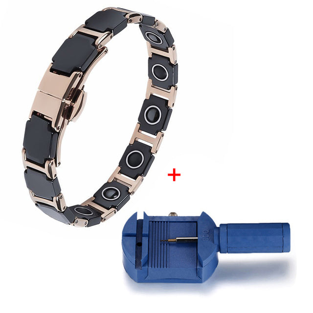 Energetic Magnetic Ceramic Bracelets Germanium Black Steel Therapeutic Health Bio Energy Benefits for Arthritis