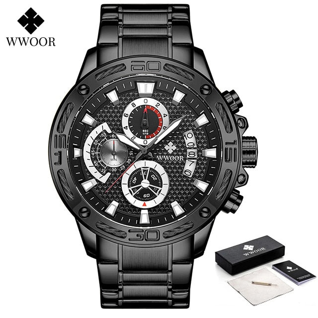 Gold Stainless Steel Quartz Watch Men Waterproof Sport Chronograph